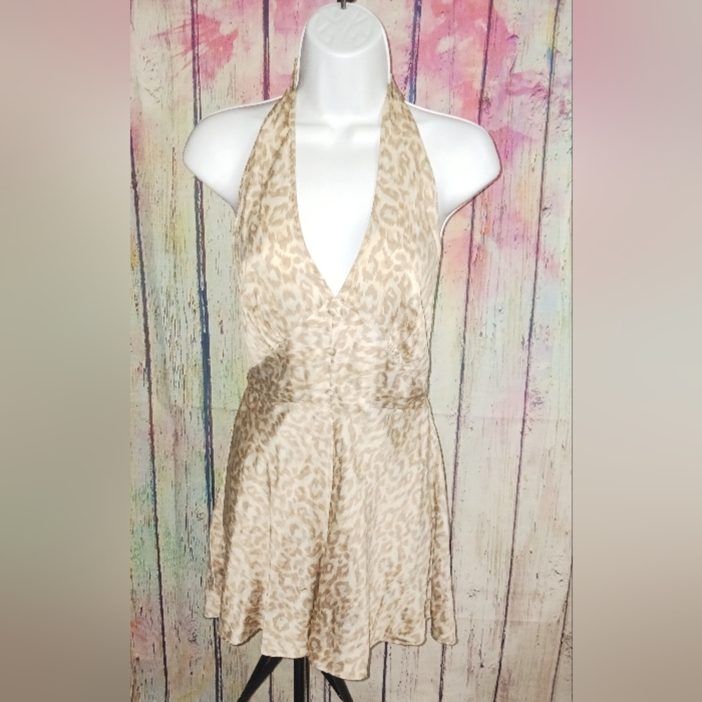 Vintage Y2K Victoria's Secret Silk Halter Romper Cheetah Print Size Small
